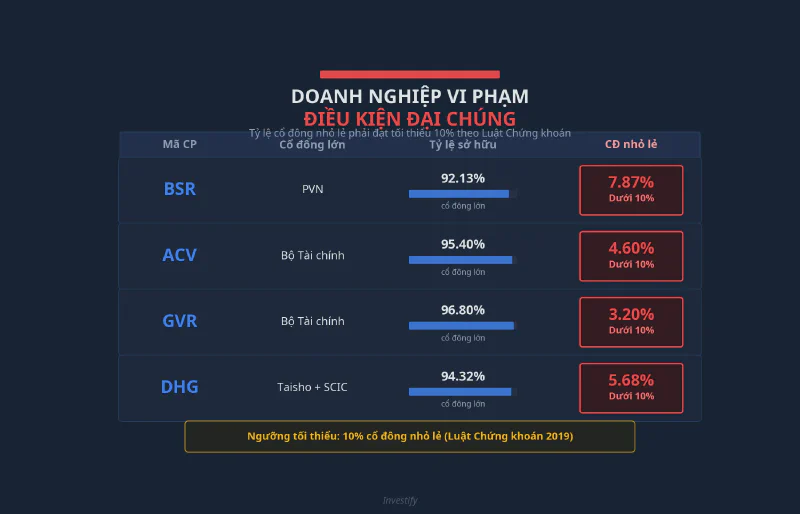 So sánh các doanh nghiệp vi phạm điều kiện đại chúng