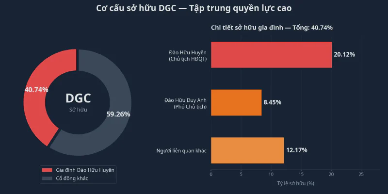 Cơ cấu sở hữu DGC — gia đình Đào Hữu Huyền nắm 40,74% cổ phần