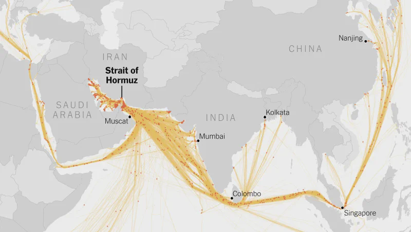 Bản đồ eo biển Hormuz và tuyến vận chuyển dầu thô