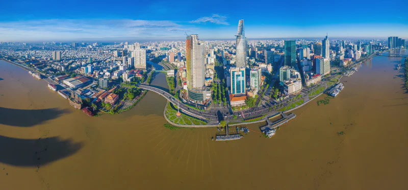 Toàn cảnh khu đô thị Thủ Thiêm và trung tâm TP.HCM nhìn từ trên cao