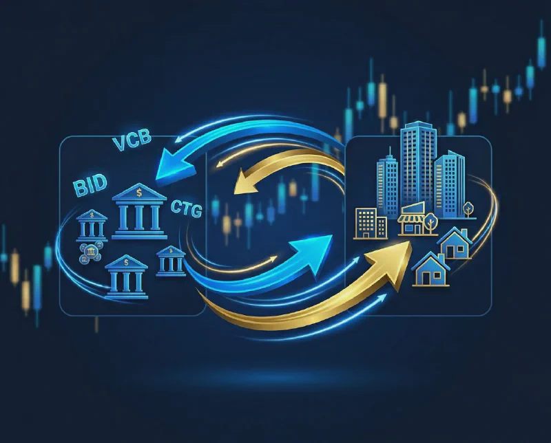Minh họa xoay vòng dòng tiền từ blue-chip sang BĐS