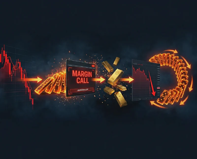 Minh họa cơ chế margin call: domino từ cổ phiếu sụp đổ đến bán vàng