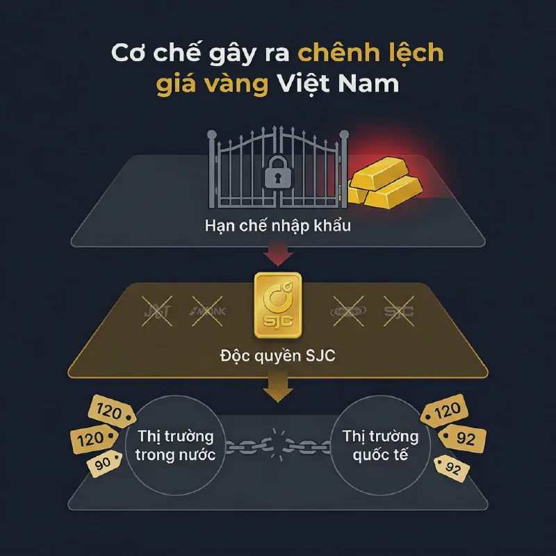Cơ chế ba lớp tạo chênh lệch giá vàng Việt Nam