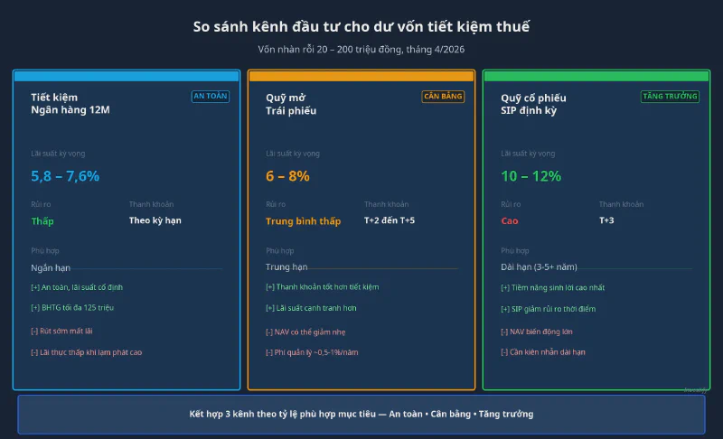 So sánh ba kênh đầu tư cho dư vốn tiết kiệm thuế