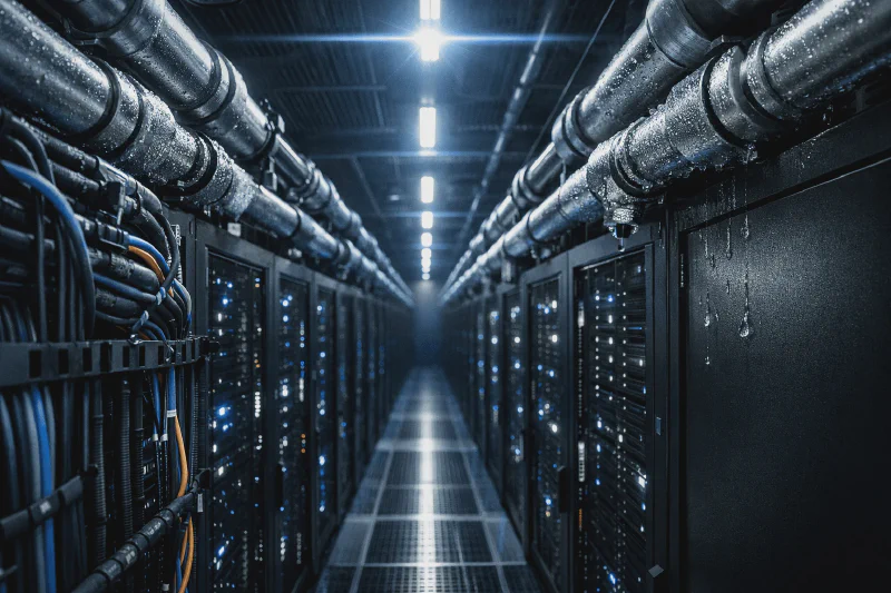 Trung tâm dữ liệu AI với hàng dài rack GPU