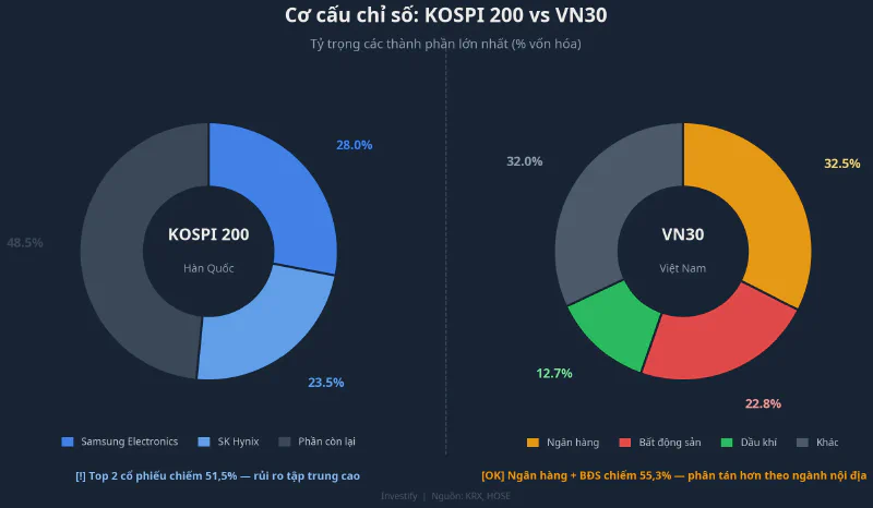 Cơ cấu chỉ số KOSPI 200 vs VN30: sự khác biệt về mức độ tập trung
