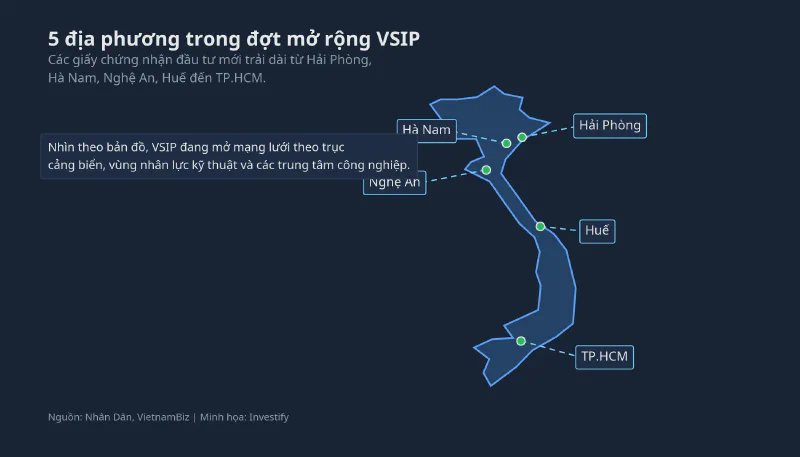 Bản đồ các địa phương trong đợt mở rộng VSIP