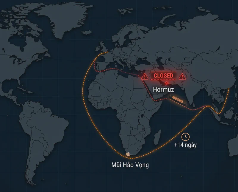 Container ships must reroute around the Cape of Good Hope with Hormuz closed