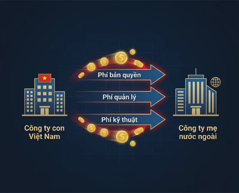 Illustration of transfer pricing mechanism: cash flows from Vietnamese subsidiary to foreign parent via various fees