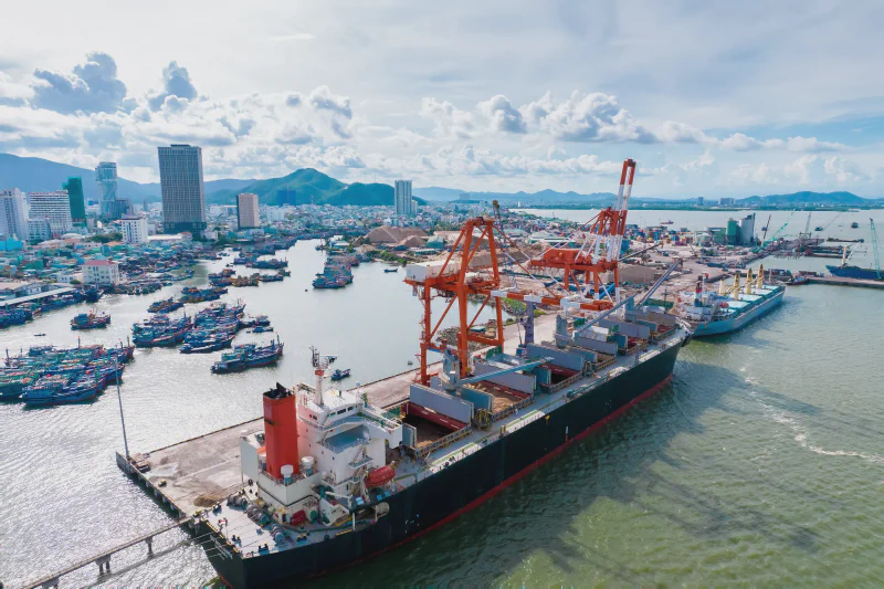 Coffee export cargo at a Vietnamese shipping port