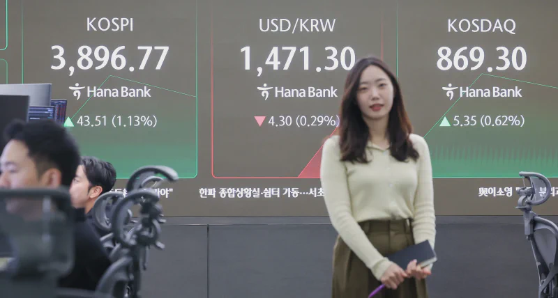 KOSPI index board at a Korean exchange