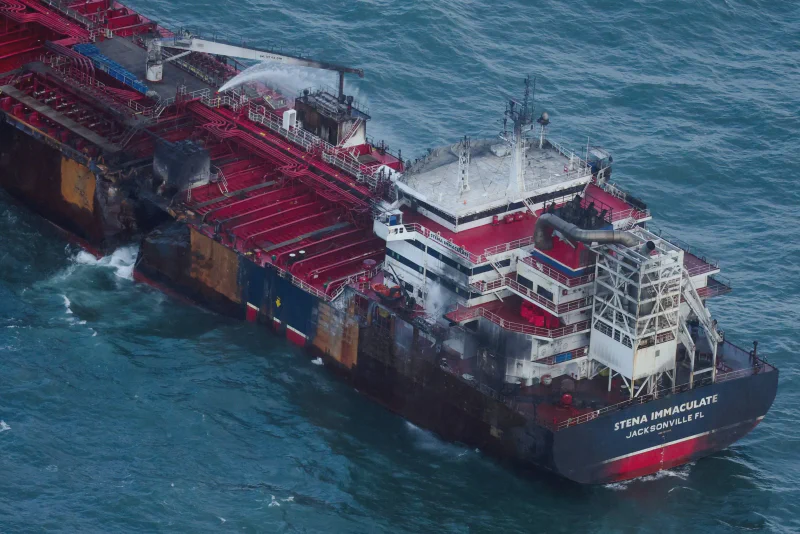 Damaged oil tanker near the Strait of Hormuz