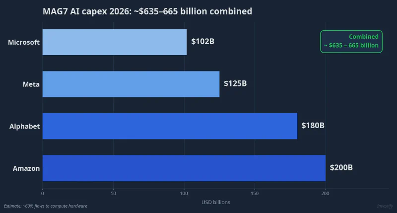 MAG7 AI capex 2026: ~$635–665 billion combined