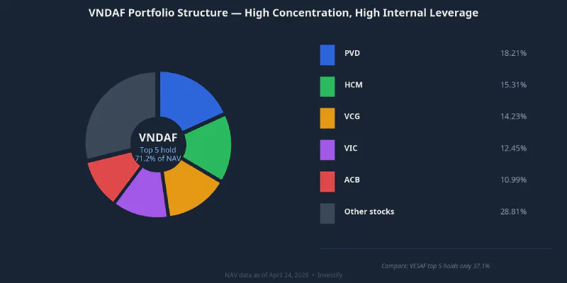 VNDAF portfolio structure — top 5 holdings account for 71.2% of NAV