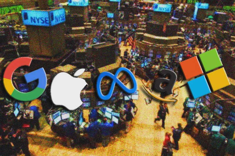 Big Tech logos on the NYSE floor