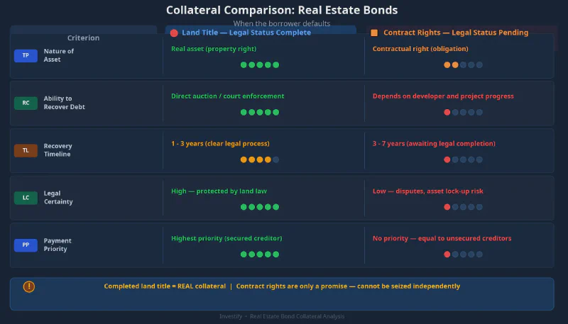Real estate bond collateral comparison: completed land title vs rights under a business cooperation agreement