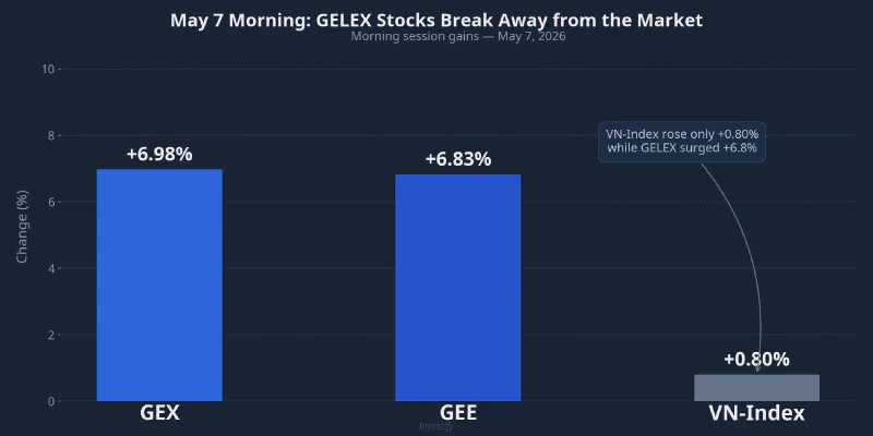 GEX, GEE and VN-Index gains on May 7 morning session