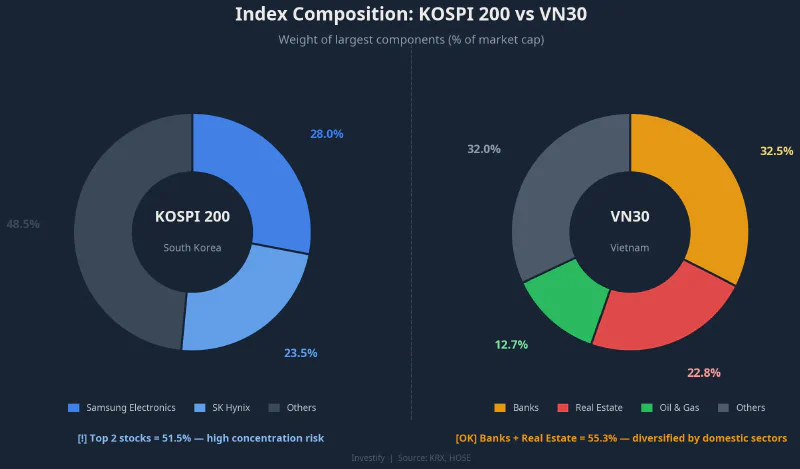Index composition: KOSPI 200 vs VN30 — the contrast in concentration