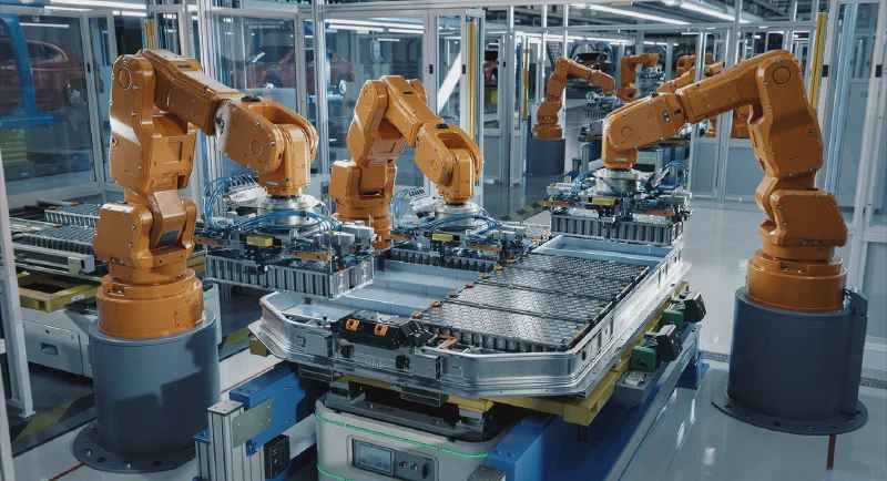 A large-scale EV battery production line in China, the shared supply chain now powering humanoid robots